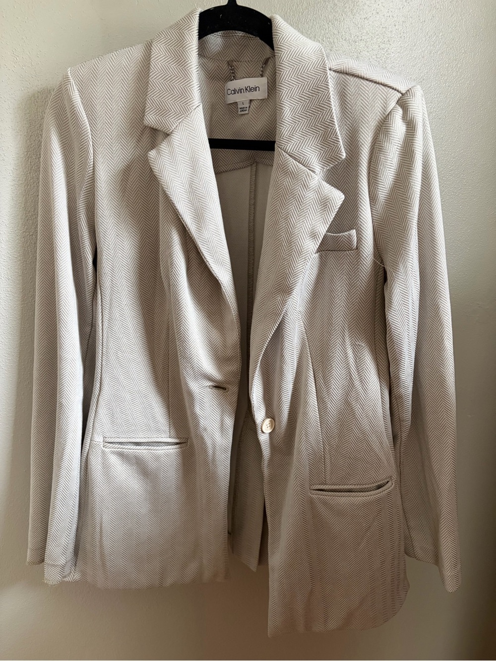 Calvin Klein Women's Cream Herringbone Blazer Jacket